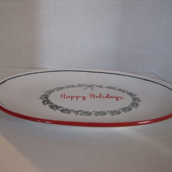 Spectrum Designz Happy Holidays White/Red/Black Oval Ceramic Platter 16in.Lx10.5 - Picture 3 of 5